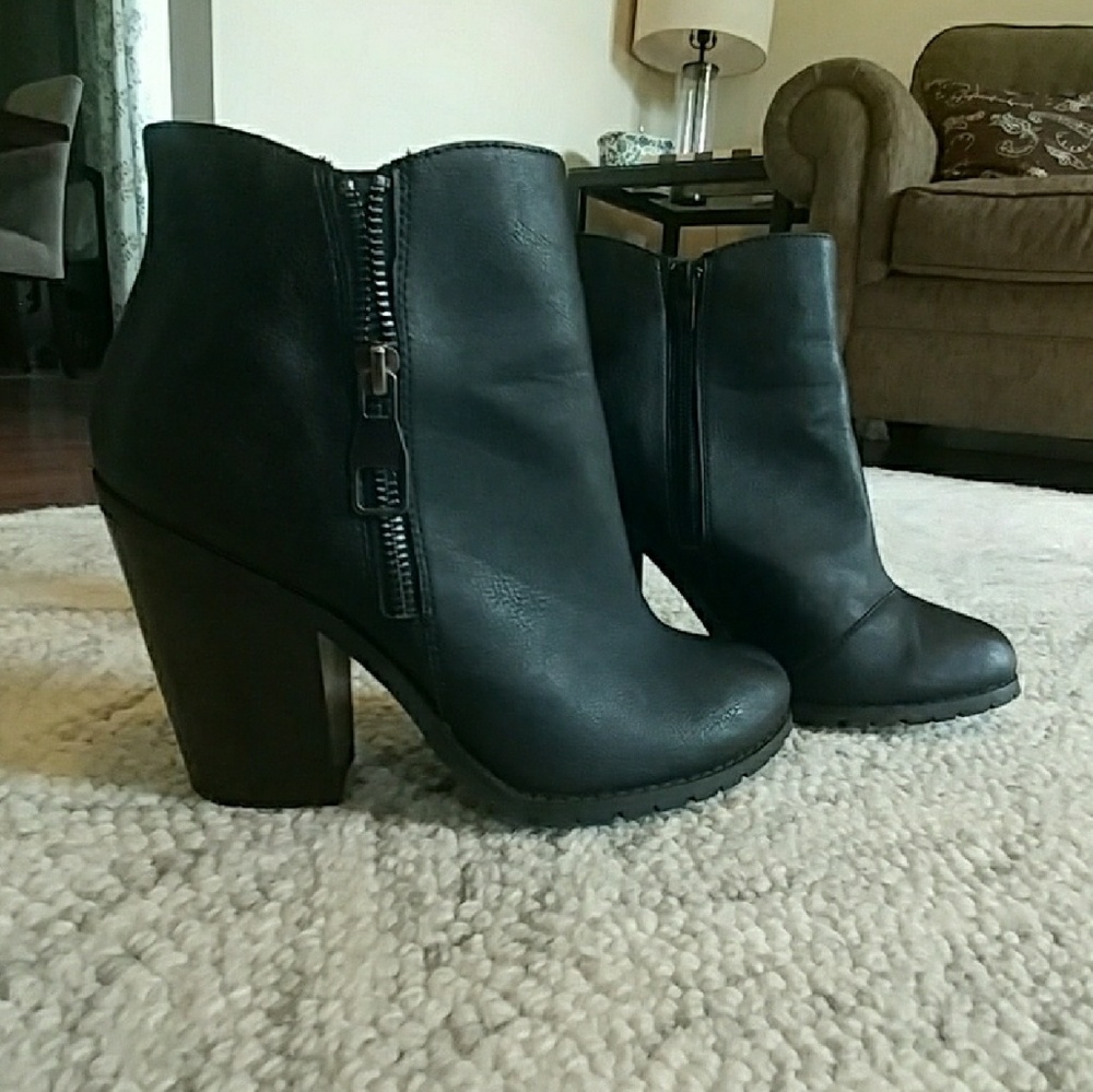 Black leather booties